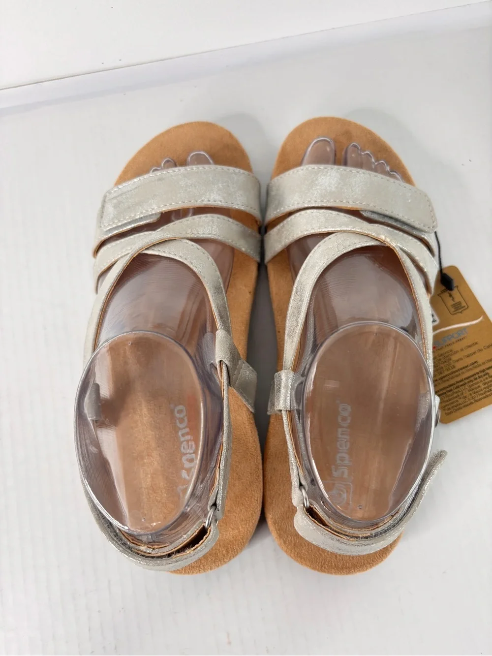 Spenco Grace Sandals Womens Size 8W Comfort Orthotic Cross Strap Sliver Metallic